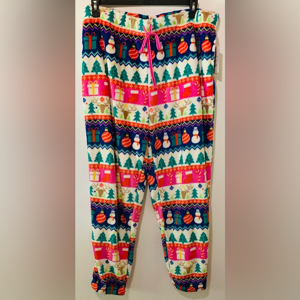 Women’s Soft Cuff  Sleep Pants 2X Joyspun Drawstring Christmas Plush